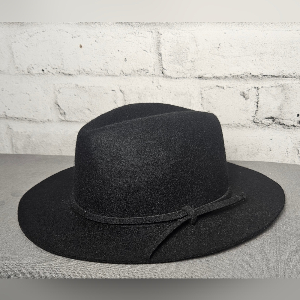 Joe Fresh Black Wool Fedora Wide Brim Minimalist Chic Hat
